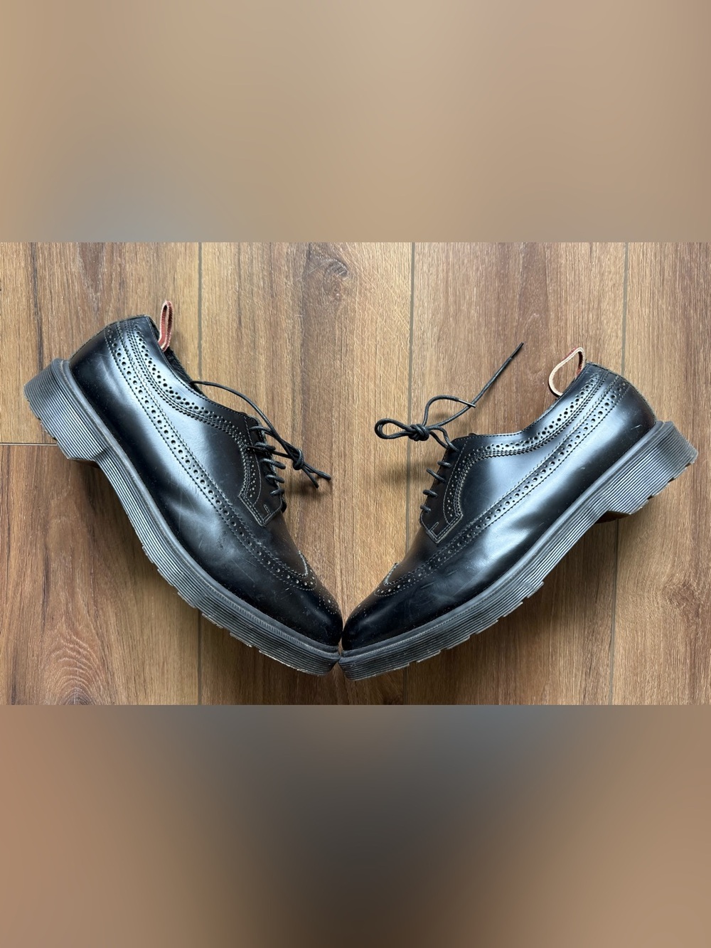 Dr. Martens Shoes Mens Size 10 Black Wingtip Brogue Made In England 3989